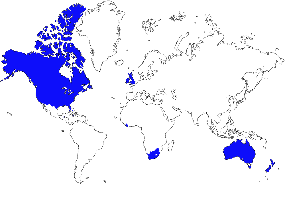 Mapa con regiones resaltadas para Inglés